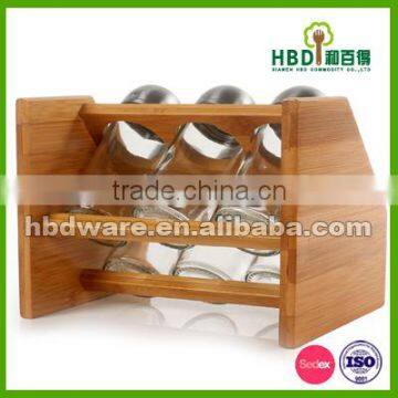 Hot Selling Bamboo Rack Set With Six Glass Spice Jars Wholesale photo-5