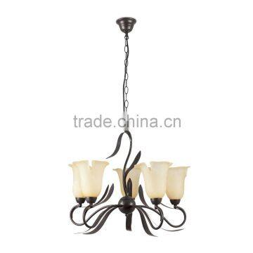 5 light pendant in brown finish with glass shade from zhongshan china lighitng factory