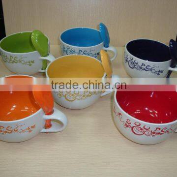 6 Pieces Ceramic Stoneware Soup Bowl Set With Spoon