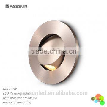 aluminium 3w recessed rose gold led wall light for bedside