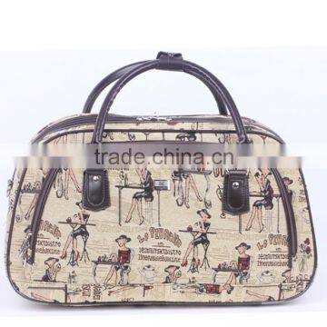 Hot sell fashion cute cartoon jute travel hand bag for teenagers