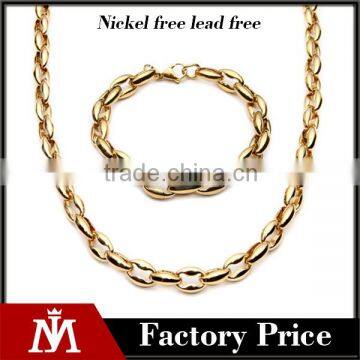 High Quality Personality Mens Jewelry Sets Stainless Steel Gold Bracelet and Figaro Chain Necklace