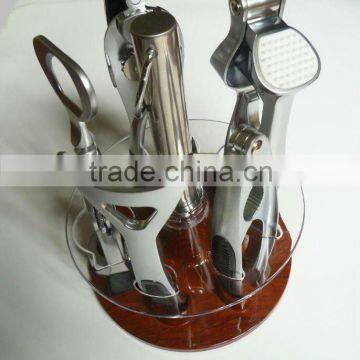 Zinc alloy kitchen accessories with wooden base