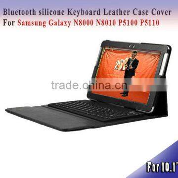 3.0 Bluetooth keyboard for samsung galaxy Note 10.1 N8000/N8010/P5100 silicone Keyboard Leather Case Cover silicone case