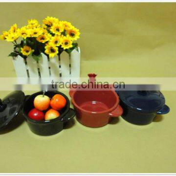 2014 Round High Quality Two Handles Colored Ceramic Bakeware Plate Set photo-3