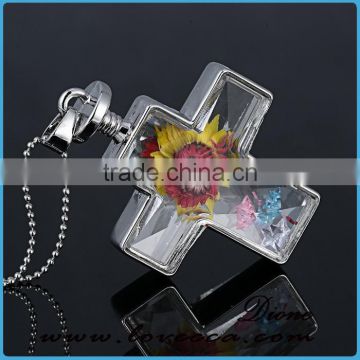 Real Flower Glass Jewelry Flower Design Jewelry Dried Flower Cross Necklace photo-3