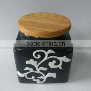Ceramic Black Relief Sculpture Storage Jar With Silicone Seal photo-2