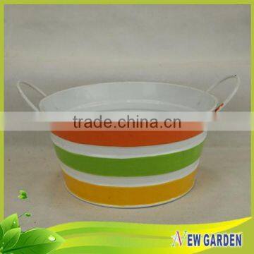 Anti-corrosion Home & Garden Decor Stripe Metal Flat Flower Pot photo-4