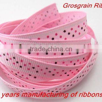 Pink Dots printed Grosgrain Ribbon