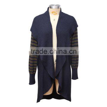Women's Striped Maxi Cardigan With Extra-large Shawl Collar And Long Sleeves