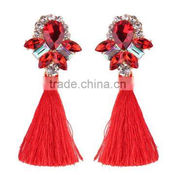 Bohemian Jewelry Rhinestone Gems With Long Colorful Tassel Charms Earrings for Women photo-3