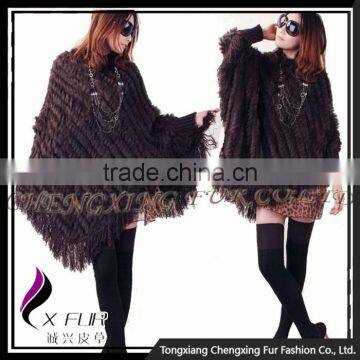 CX-B-37A Fashion Custom Women Sweater Large Rabbit Fur Cape Poncho Shawl photo-5