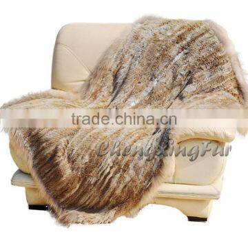 CX-D-72A Custom Wholesale Soft Knitted Genuine Rabbit Fur Throw Blanket photo-4