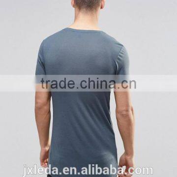 OEM Super Longline Curved Hem Blue Muscle T-shirt / Slim Fit Tight Tee Shirts for Men photo-2