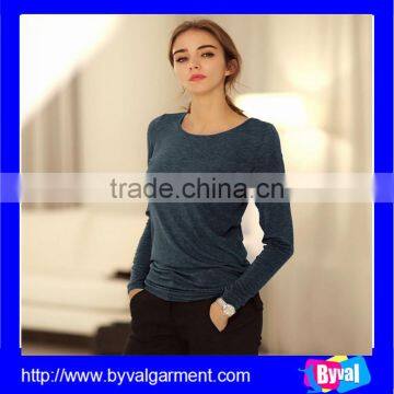 Factory direct price wholesale 100% cotton Jasper plain O Neck women long sleeve T-shirt