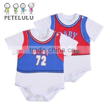 Wholesale Short Sleeve Blue White Graphic Letters Printing Sport Baby Custom Baby Romper Bodysuit Clothes