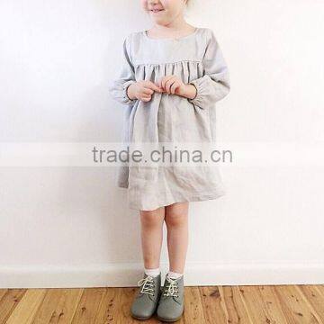 Babydoll Dress In Linen Fabric Elastic Cuffs Baby Girls Dress Designs Plus Size photo-2