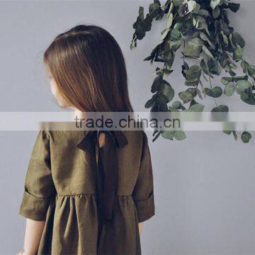 Ties Back Kid Clothing Linen Fabric Dress Elegant Girls Cotton Frock Designs photo-3