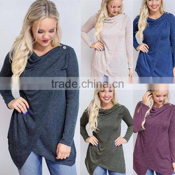 Woman Long Sleeve Blouse Tops Fashion Pullovers Irregular Loose Hem Casual Shirt for woman