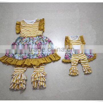 2017 summer kids clothing wholesale from turkey babies clothings and toys flower pattern dress + stripe ruffle pants