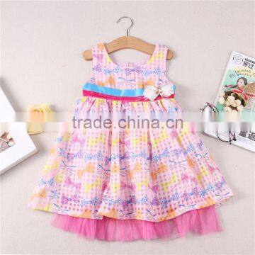 Wholesale summer bowknot printing princess dress baby girl vest dress