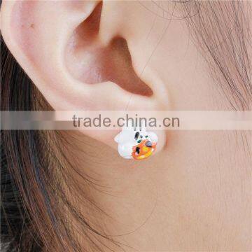 Ear Studs Earrings White Orange Halloween Ghost Pumpkin x 11mm photo-3