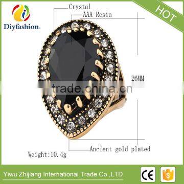 Big Water Drops Black Ring For Women Plating Gold Mosaic CZ Zircon Turkey Jewelry Vintage Wedding Fine RING photo-2