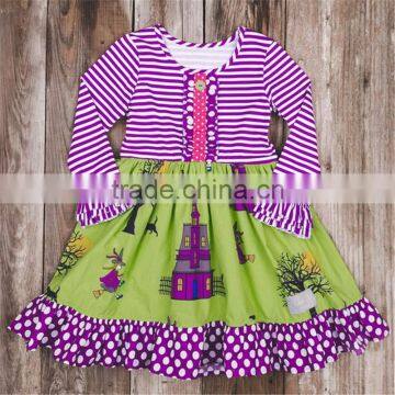 Black to School Cute Children Boutique Dress for Fall Little Gril Ruffle Ploka Dot Dress photo-5