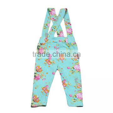 Sue Lucky 2017 new arrival wholesale baby girl floral linen suspender pants /OEM service