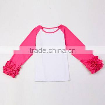 Kids girl boutique tops Factory wholesale icing ruffle shirt boutique baby ruffle raglan