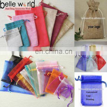 High Quality Fashion Custom Logo Organza Drawstring Burlap Favor Gift Organza Bags