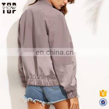 Guangzhou Garments Woman Clothing Color Block Panel Bomber Jacket photo-4