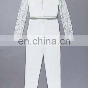 Fashion Women Clothing Sexy Two Piece Jumpsuit Ladies Lace Crop Top With Pants photo-6