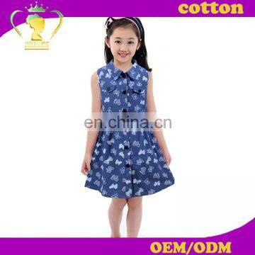 Hot children denim material print dress for 6-11 years old girls