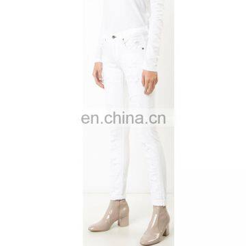 White Tencel Cotton Blended Tear Effect Tight Jeans photo-4