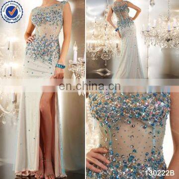 2014 factory directly supply beaded sexy split evening dress wholesale