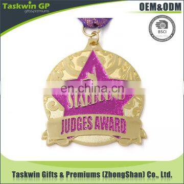 China supplier glitter powder and enamel custom medals and trophies/Crown design metal medal for winner