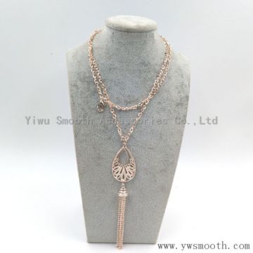 Fashion Long Plated Chain Alloy Tassel Pendant Sweater Necklace Jewelry