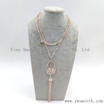 Fashion Long Plated Chain Alloy Tassel Pendant Sweater Necklace Jewelry