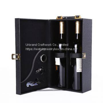 PU leather crocodile pattern red wine double wine box Leather box double wedding gift box.