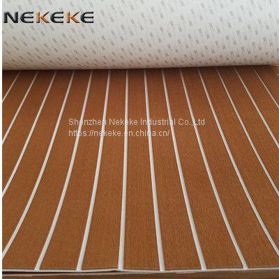 Hot Sell NEKEKE Light Brown and White Lines Mat Form China Synthetic Teak Deck Flooring photo-2
