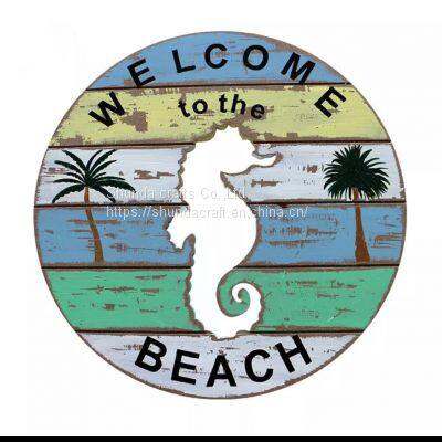 Wooden Welcome Hippocampus Animal Beach Door Sign, Home Festival Decoration Sign Welcome PVC Door Sign