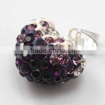 joya factory Shamballa Heart Pendant Wholesale Heart Shape New Arrival 15MM Multicolor Crystal Clay Pendant For DIY Jewelry