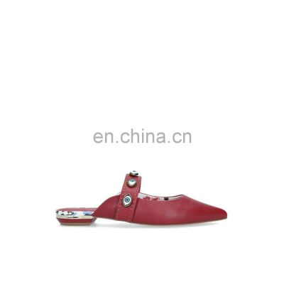 2020 new style red color simple design rhinestone shoes ladies flat pointed toe sandals shoes women dress shoe