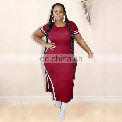 Custom Plus Size Dress Skirts Ladies Dresses Summer Short Sleeve Side Split Maxi Solid Bodycon Dress Women Plus Size Clothes photo-3