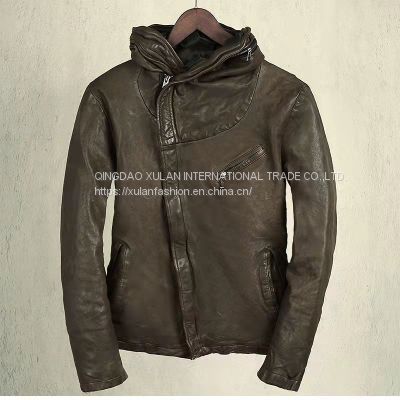 NEW FASHION 2022AW MEN'GENUINE LEATHER WASHED LAMBSKIN LEATHER JACKET