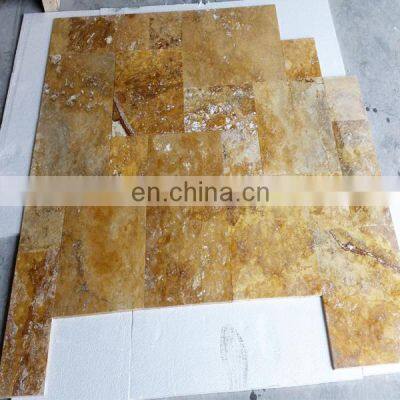 Hot Sale Premium Quality Gold Yellow Travertine Tile French Pattern Set Paver Made in Turkey Cem-FPT-05