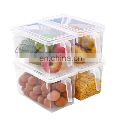 Large Fridge Kitchen Organiztion Square Plastic Food Storage Containers Stackable Refrigerator Organizer Bins with Handle Lids