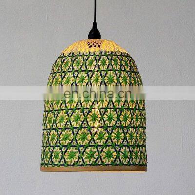 Green & Turquoise Wicker Basket Light,Boho Bamboo Lighting Lampshade