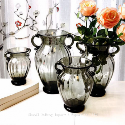 Wholesale Creative Design Colorful Modern Tabletop Decorative Flower Glass Vase With Two Ears